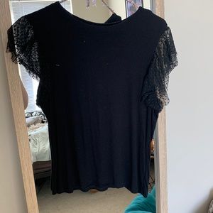 Black tank with mesh polka dot sleeves